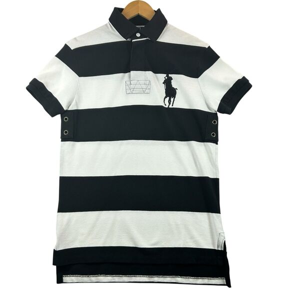 Polo Ralph Lauren Polo Shirt Womens Sz S White/Black Striped Custom Fit Big Pony - Picture 1 of 14